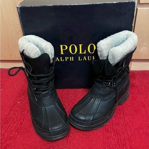 Authentic Ralph Lauren Black Leather Shearling Snow boots Men 6US Women 8US